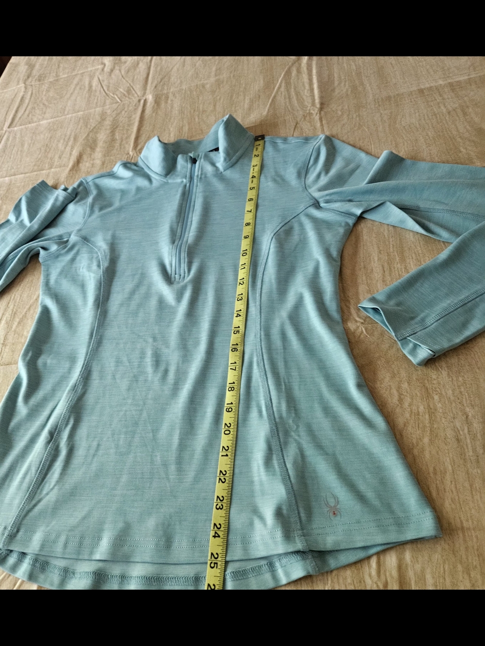 Spyder Active Aqua Mint Heathered 1/4 Zip Pullover Jacket Size M Thumbholes - Picture 11 of 13